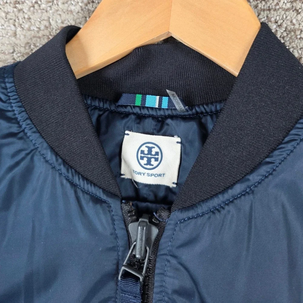 Tory Sport Women Blue Bomber Jacket Full Zip Pockets Athletic Outerwear Small